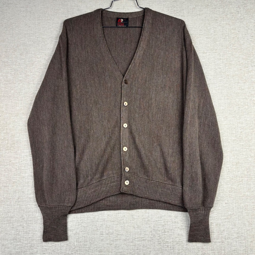 Arnold Palmer by Robert Bruce Mens XL Brown Marl V-Neck Button Cardigan Sweater